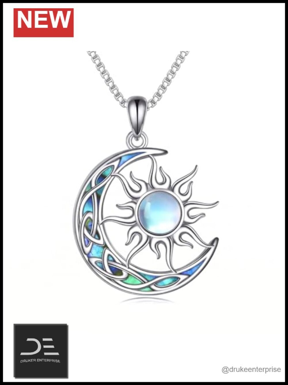 Celestial Sun Moon Stone Necklace 18in Chain Women